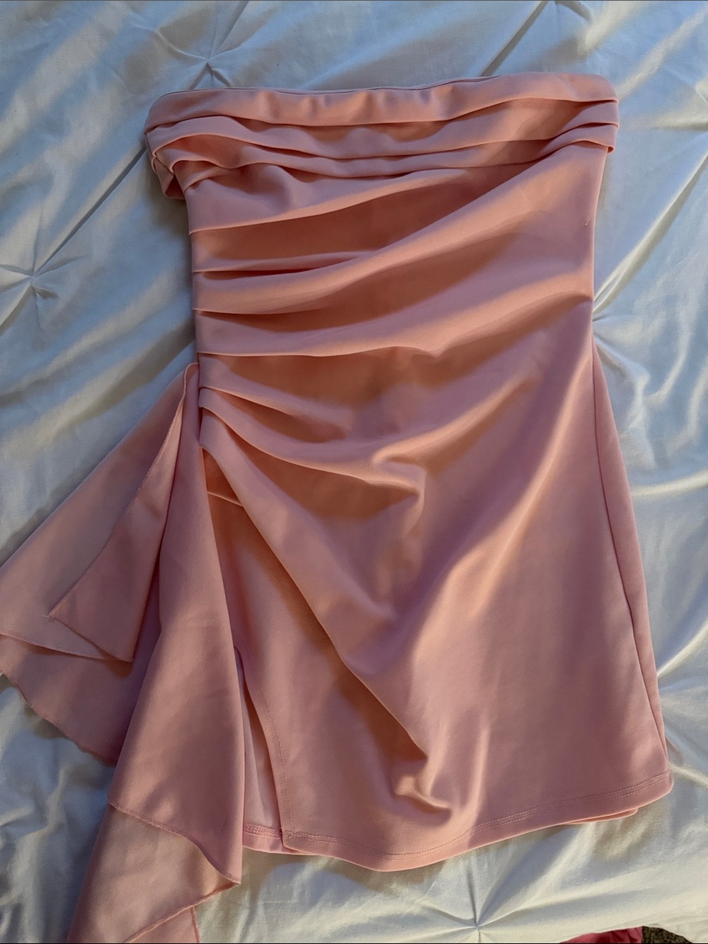 Lucy in the Sky Blush Pink Strapless Ruching Mini Dress